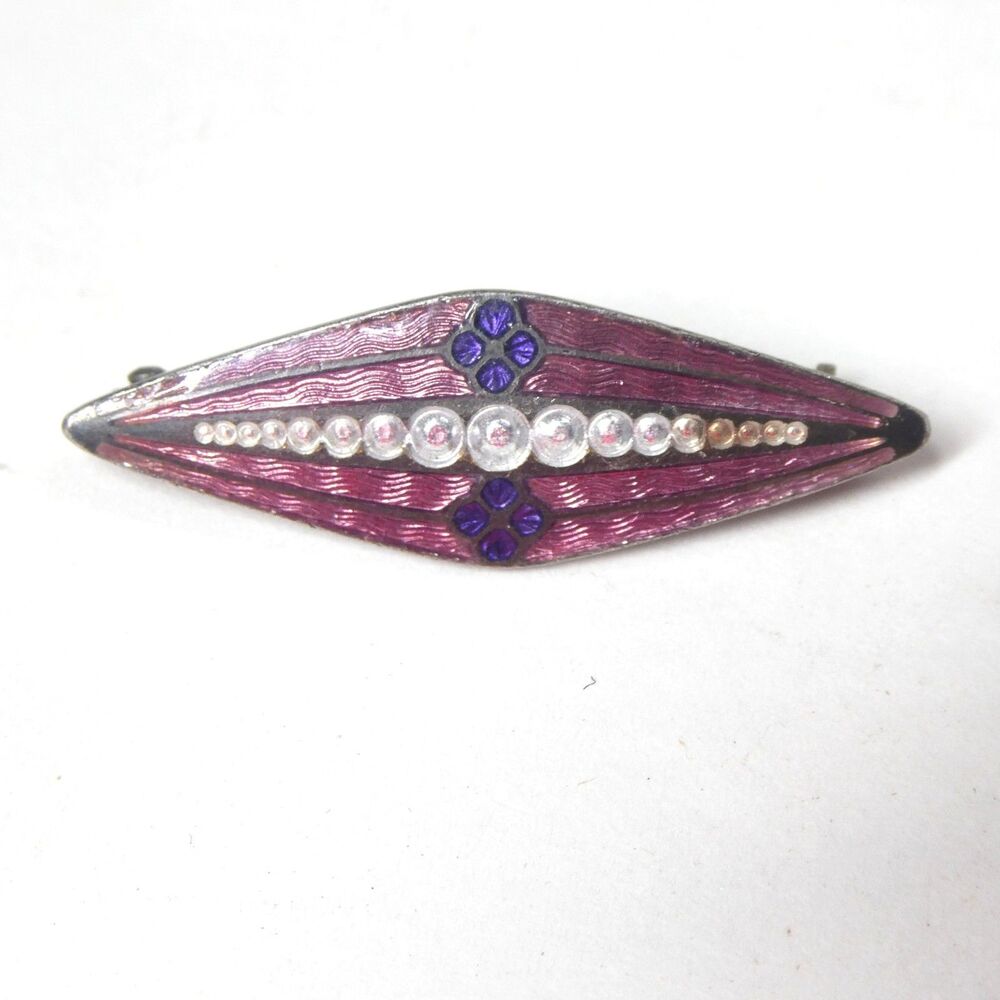 Pink Guilloche Enamel Pin Antique Art Deco Vintage Brooch